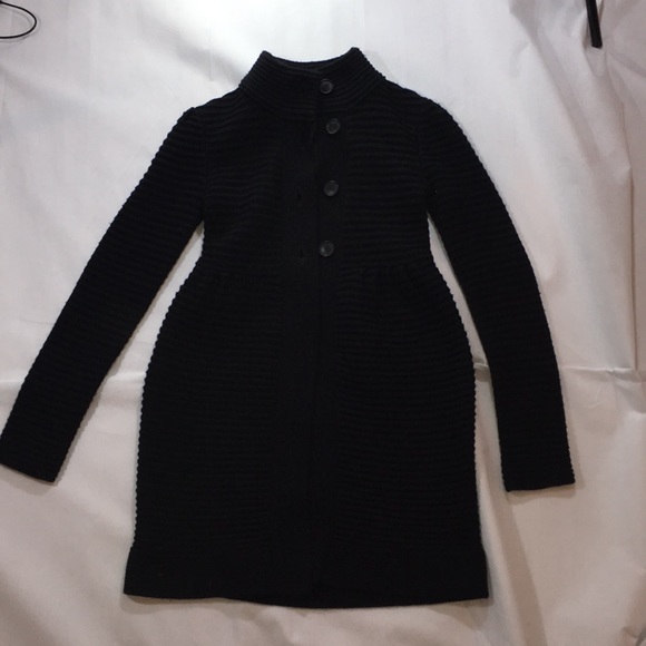 THEORY Black RIBBED KNEE LENGTH KNIT BUTTON FRONT SWEATER COAT UNWORN